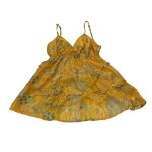 Phard Womens Small Silk Yellow Floral Dainty Tank Top Coquette Girly Intimate